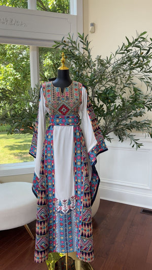 White Tatreez Embroidery Thobe/A
