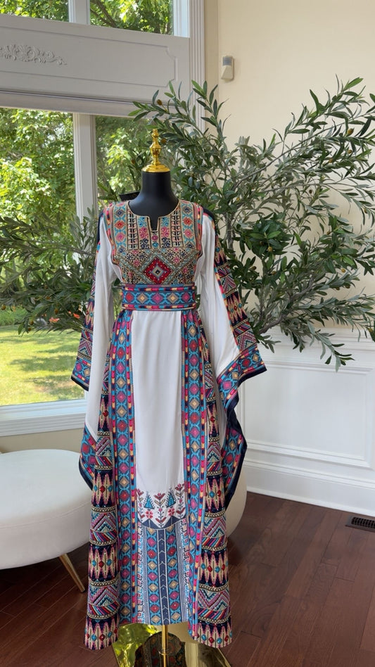 White Tatreez Embroidery Thobe/A