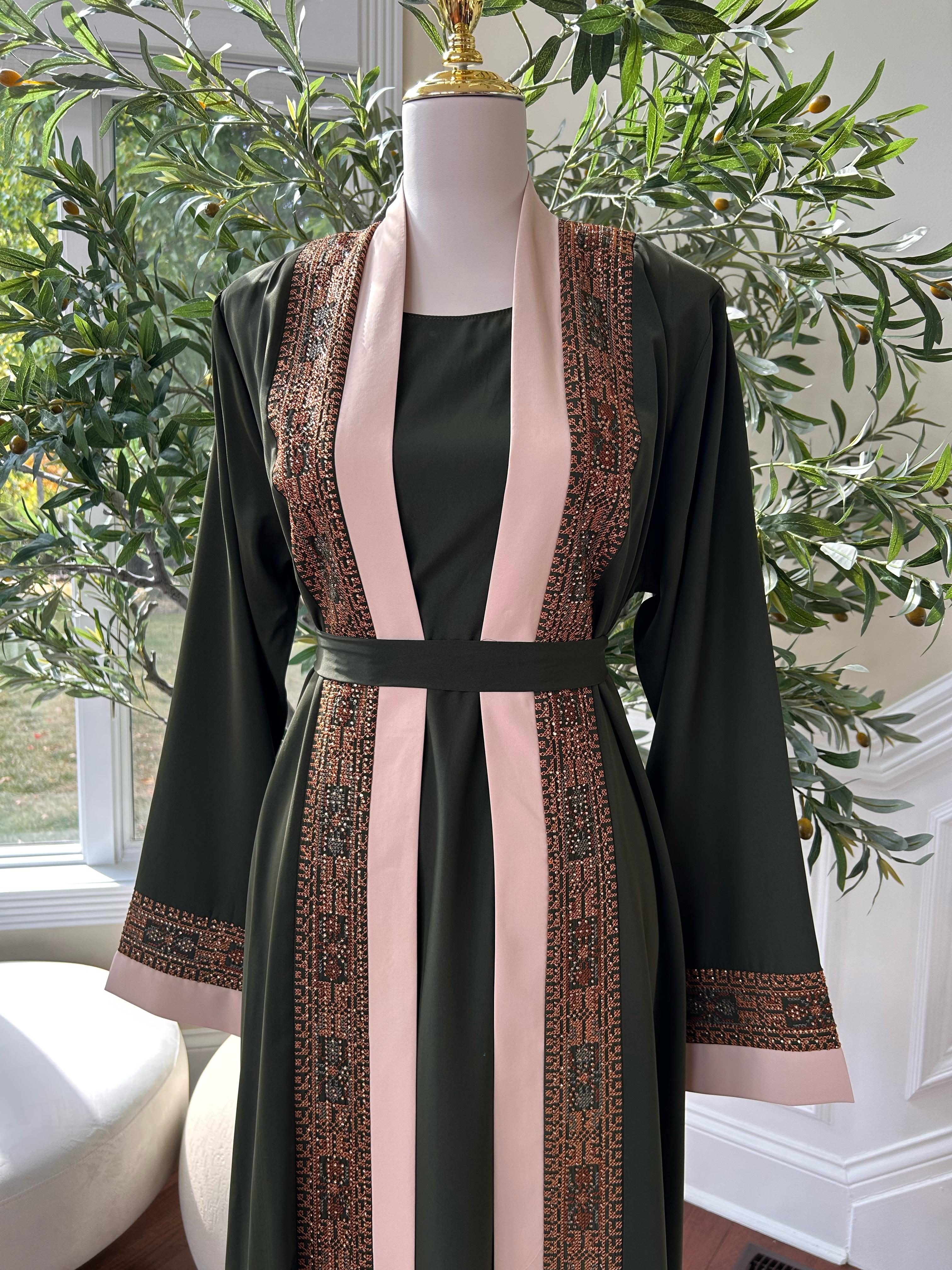 Green Two Piece Beaded Tatreez Abaya