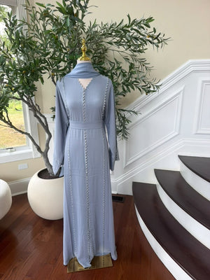 Baby Blue Beaded Elegance Abaya
