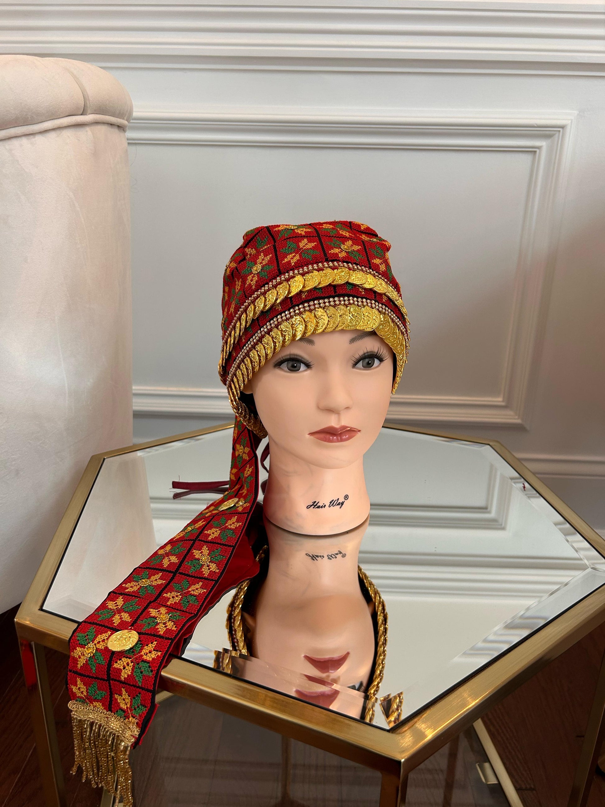 Traditional Tatreez Red Coin Head Piece