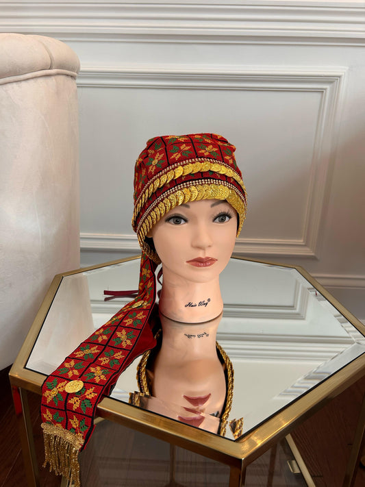 Traditional Tatreez Red Coin Head Piece