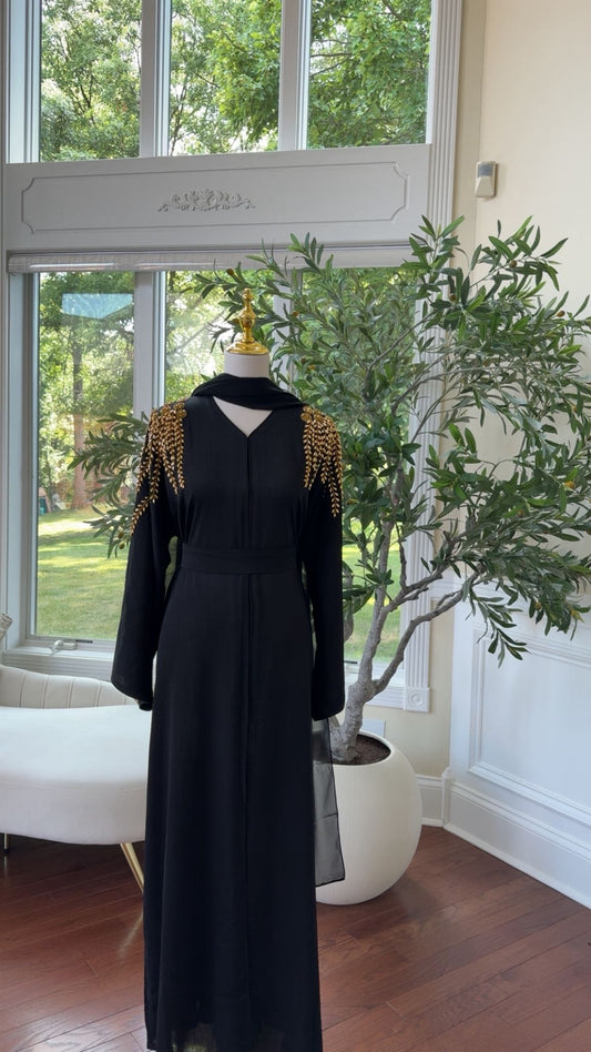 Golden Black Stone Abaya