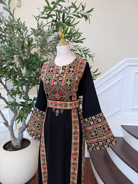 Black Embroidery Tatreez Beige Thobe