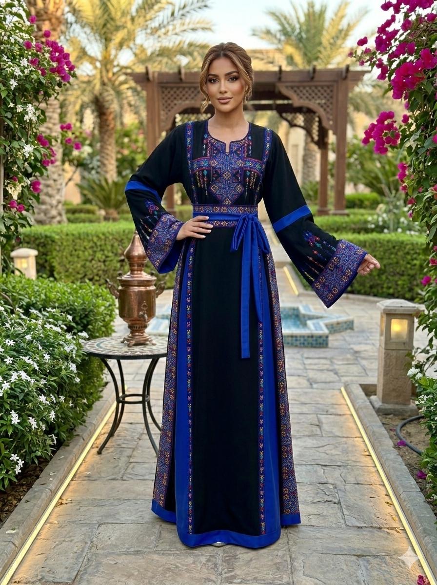 Black Embroidery Embellished Tatreez Thobe