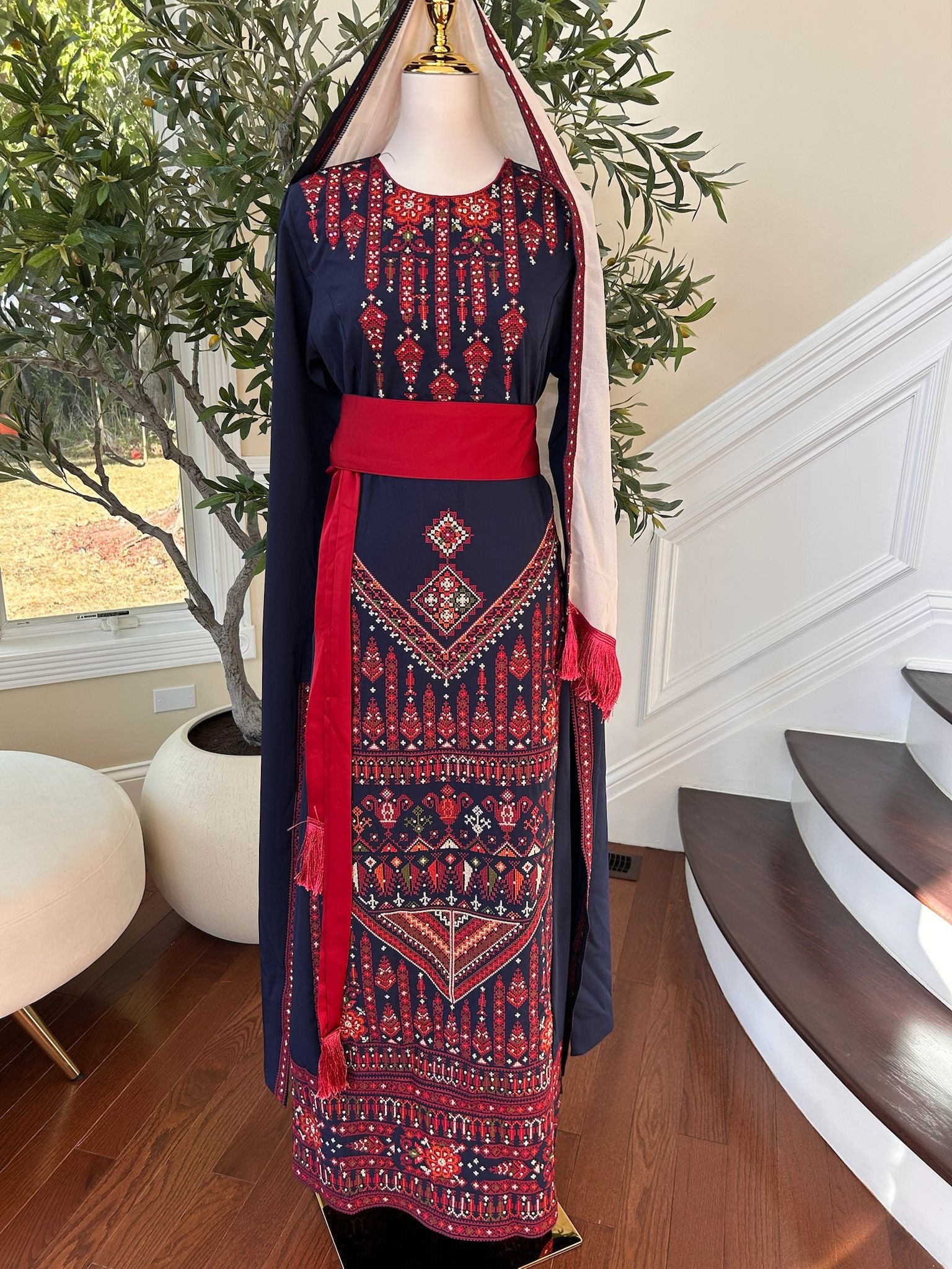 Blue Embroidery Tatreez Red Thobe