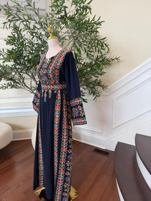 Navy Blue Embroidery Tatreez Thobe