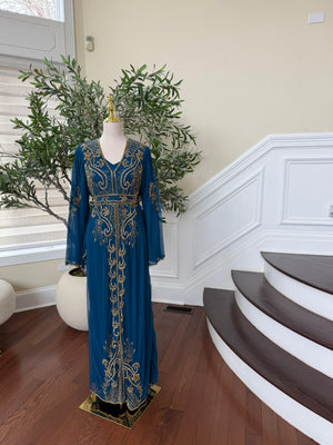 Turquoise Devine Golden Cardigan Abaya