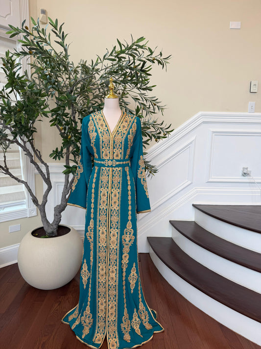 Turquoise Golden Embroidery Elegance Kuftan