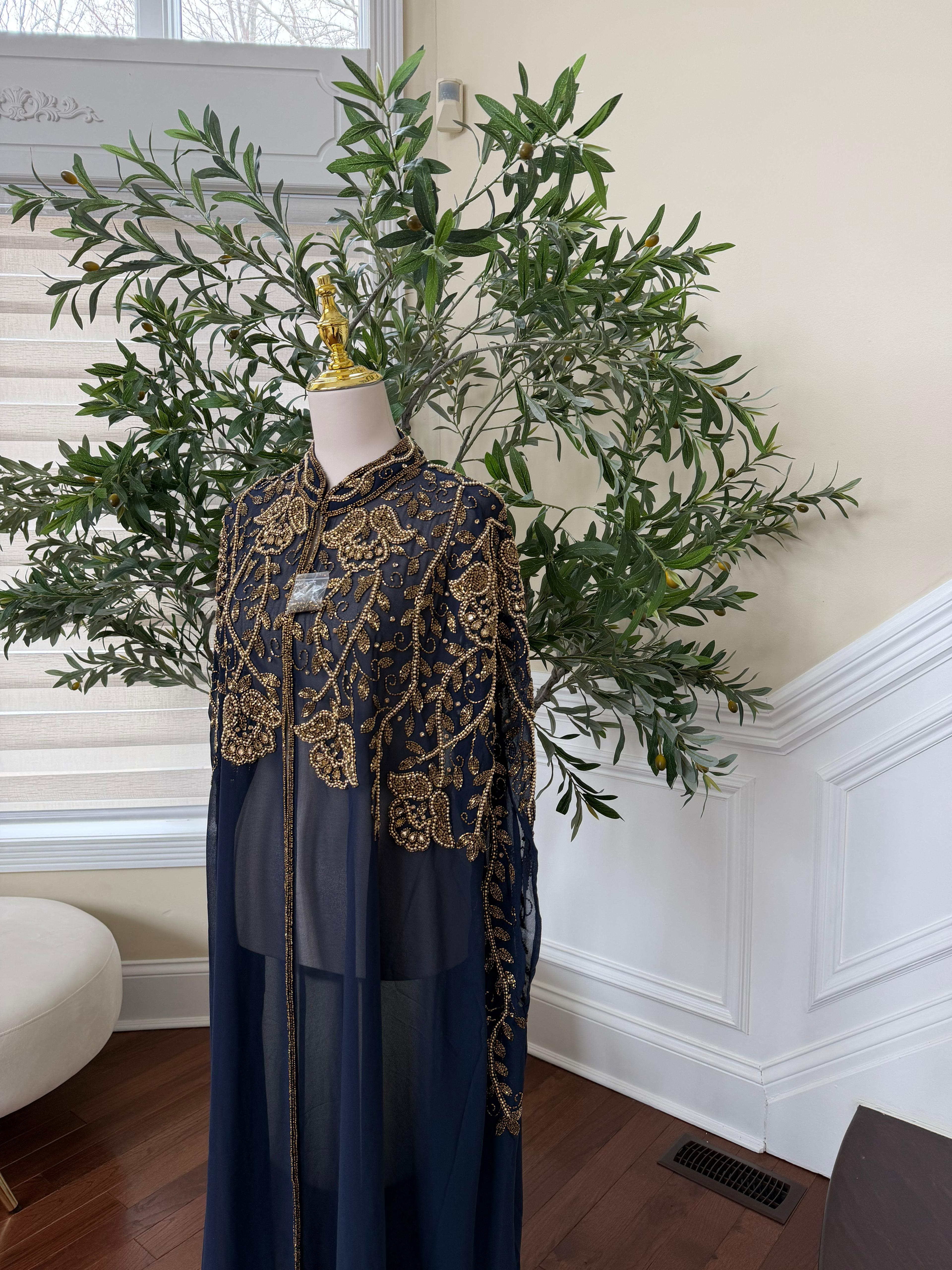 Blue Golden Stone Cardigan Abaya