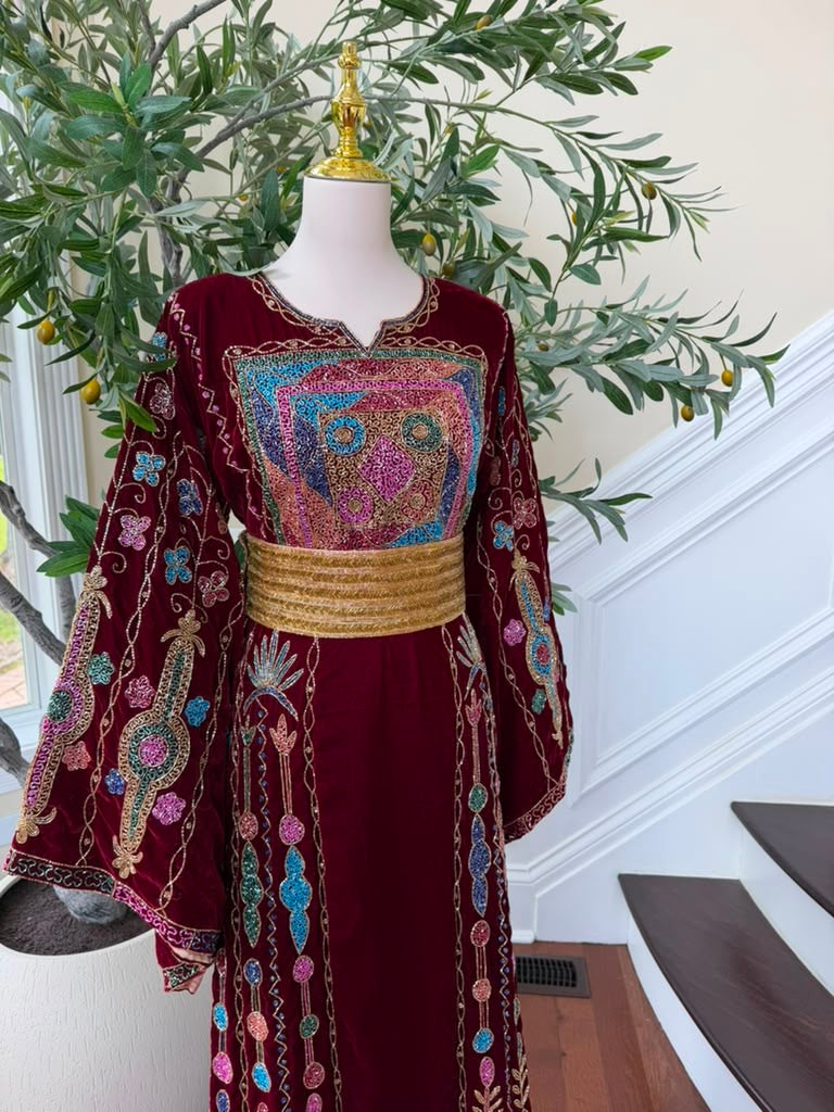 Burgundy Velvet Beaded Thobe
