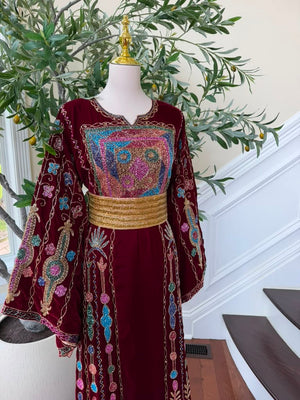 Burgundy Velvet Beaded Thobe