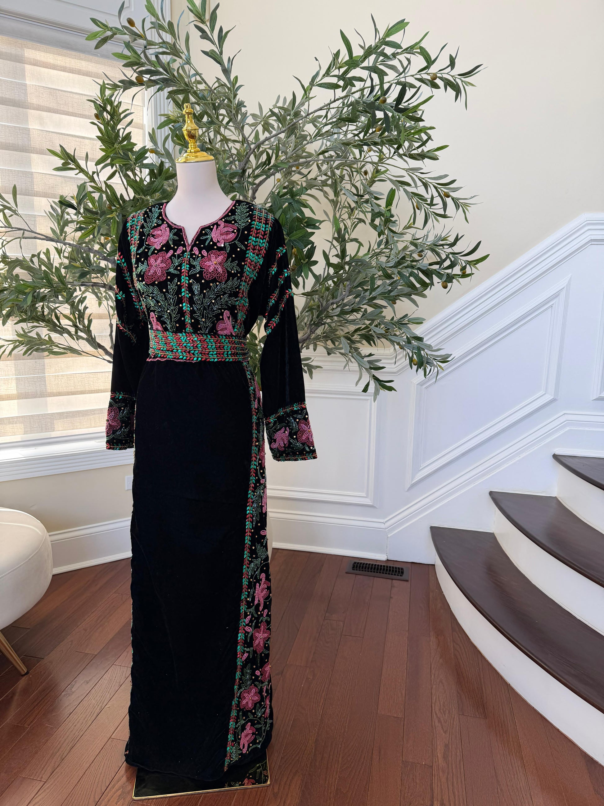 Black Velvet Stone Embellished Thobe