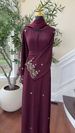 Burgundy Sleeve Detailed Abaya