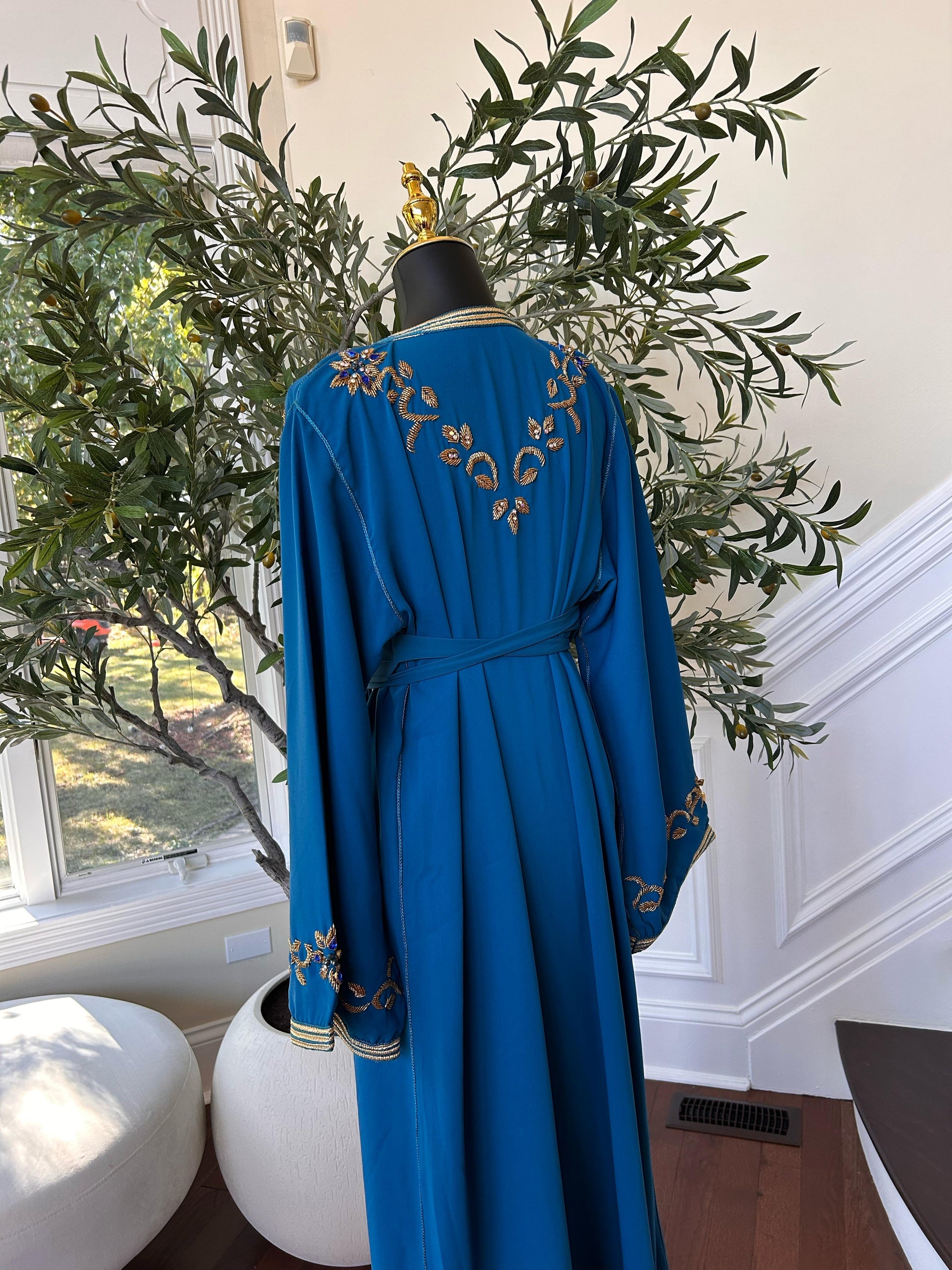 Turquoise Vine Golden Beaded Kuftan