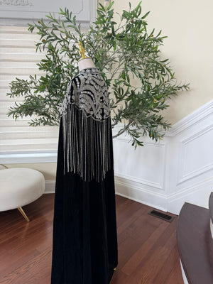 Velvet Black Beaded Stone Cardigan Abaya