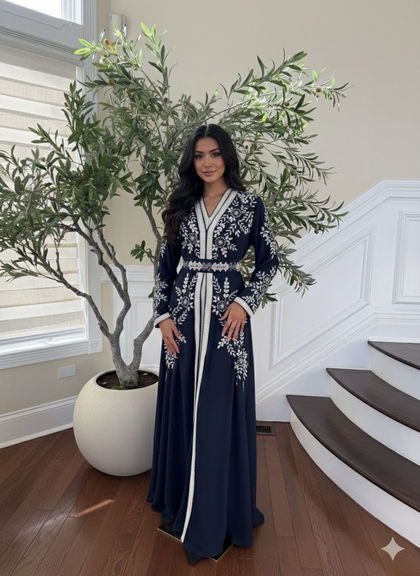 Navy Blue Silver Charm Kuftan