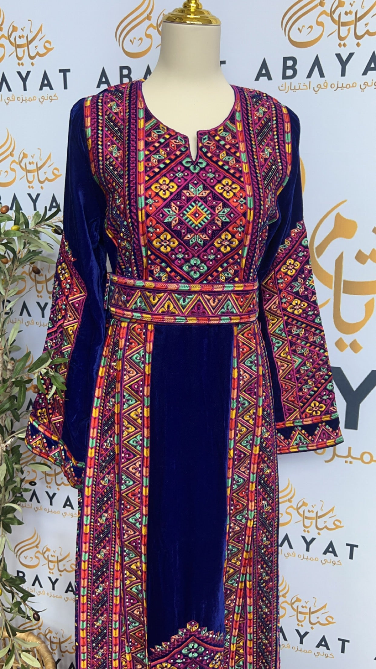 Refashioned Thoub with Exquisite Stone Embroidery on Luxurious Blue Velvet