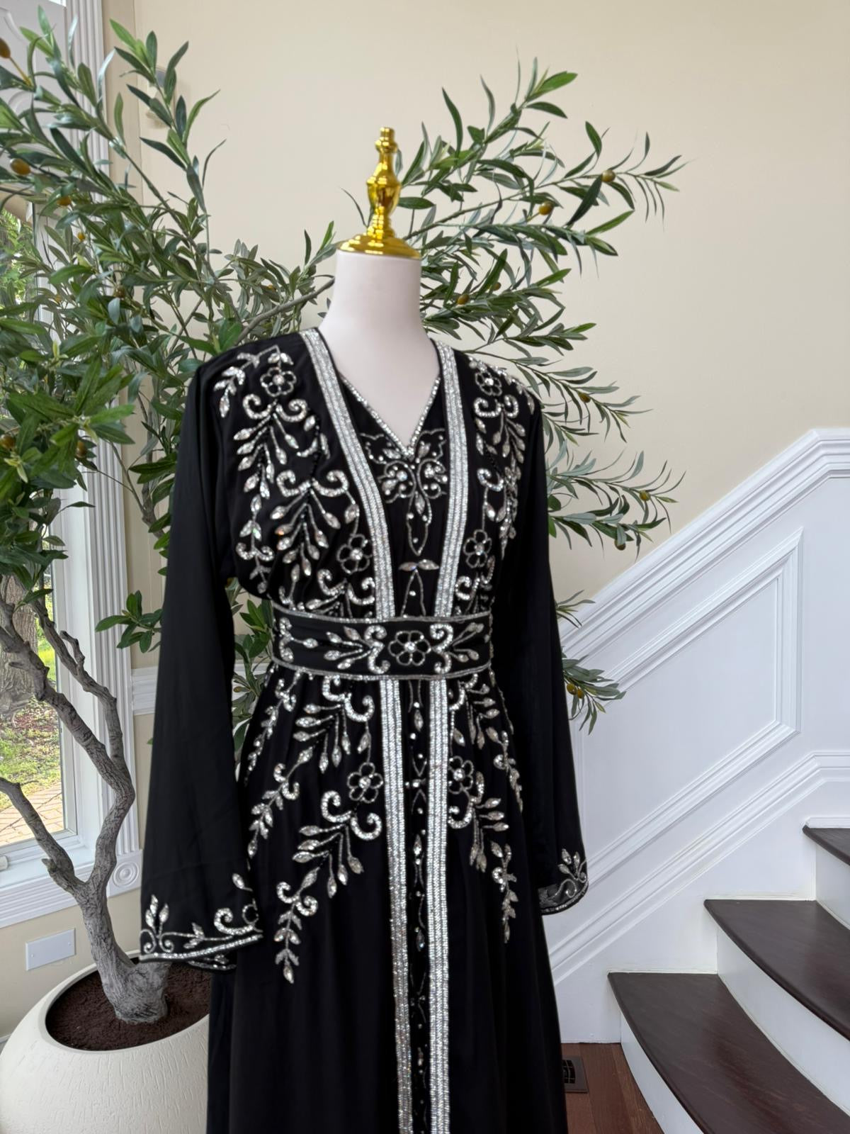 Majestic Black Beaded Kuftan