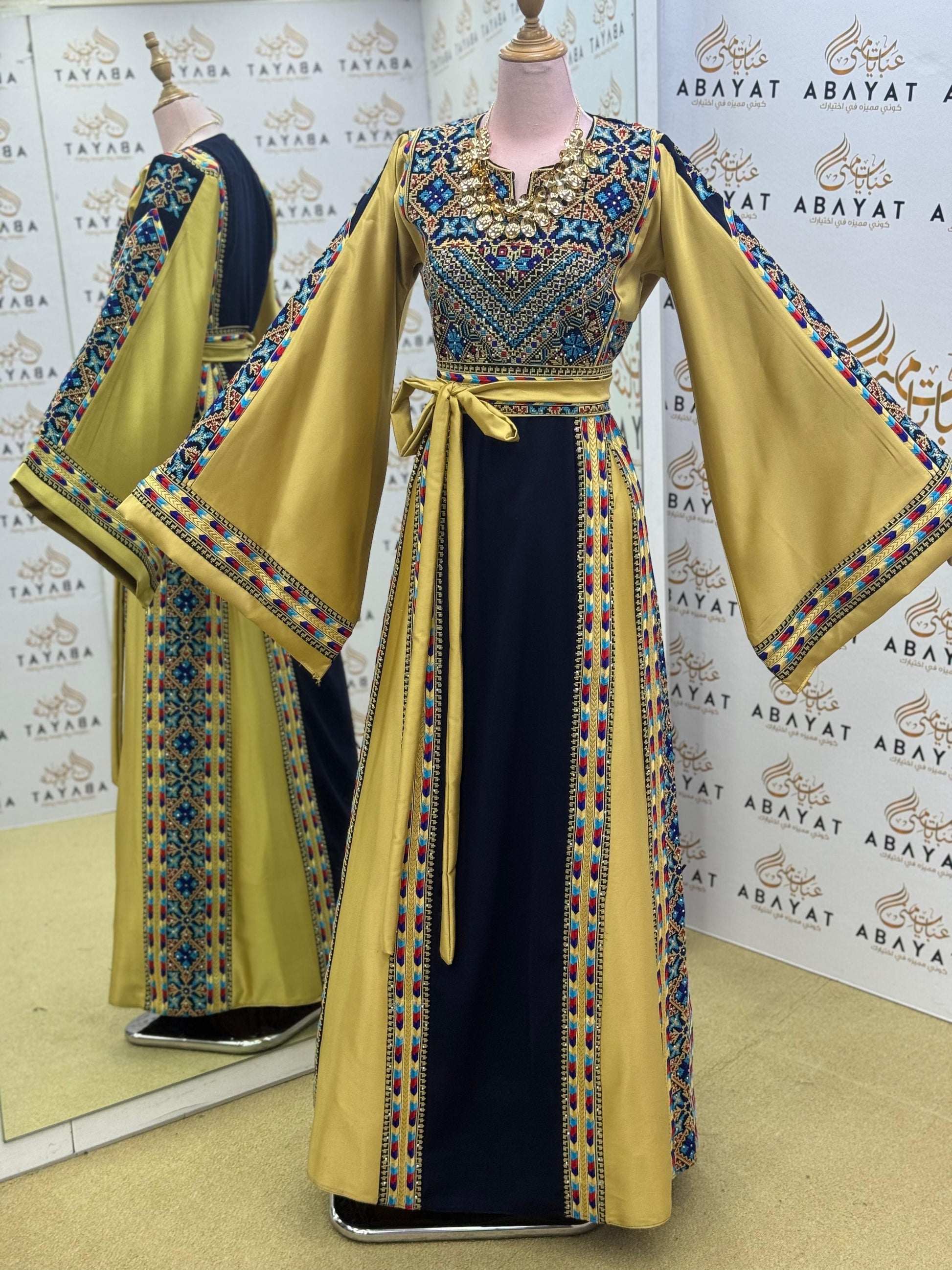 Royal Tatreez Dress – Gold Sleeve Couture