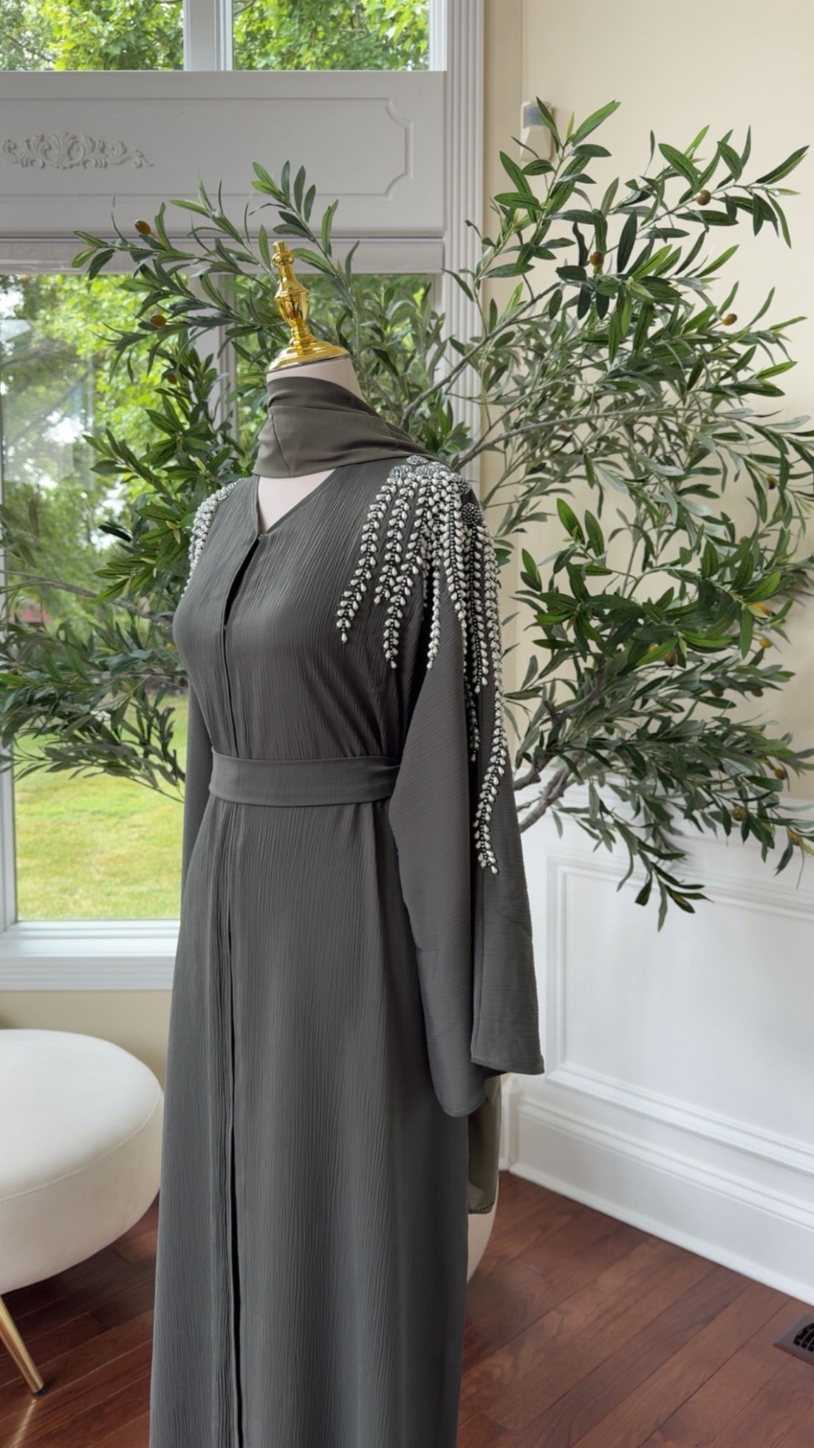 Olive Luxe Crystal Abaya