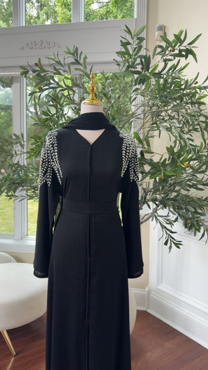 Black Sleeve Stone Charm Abaya
