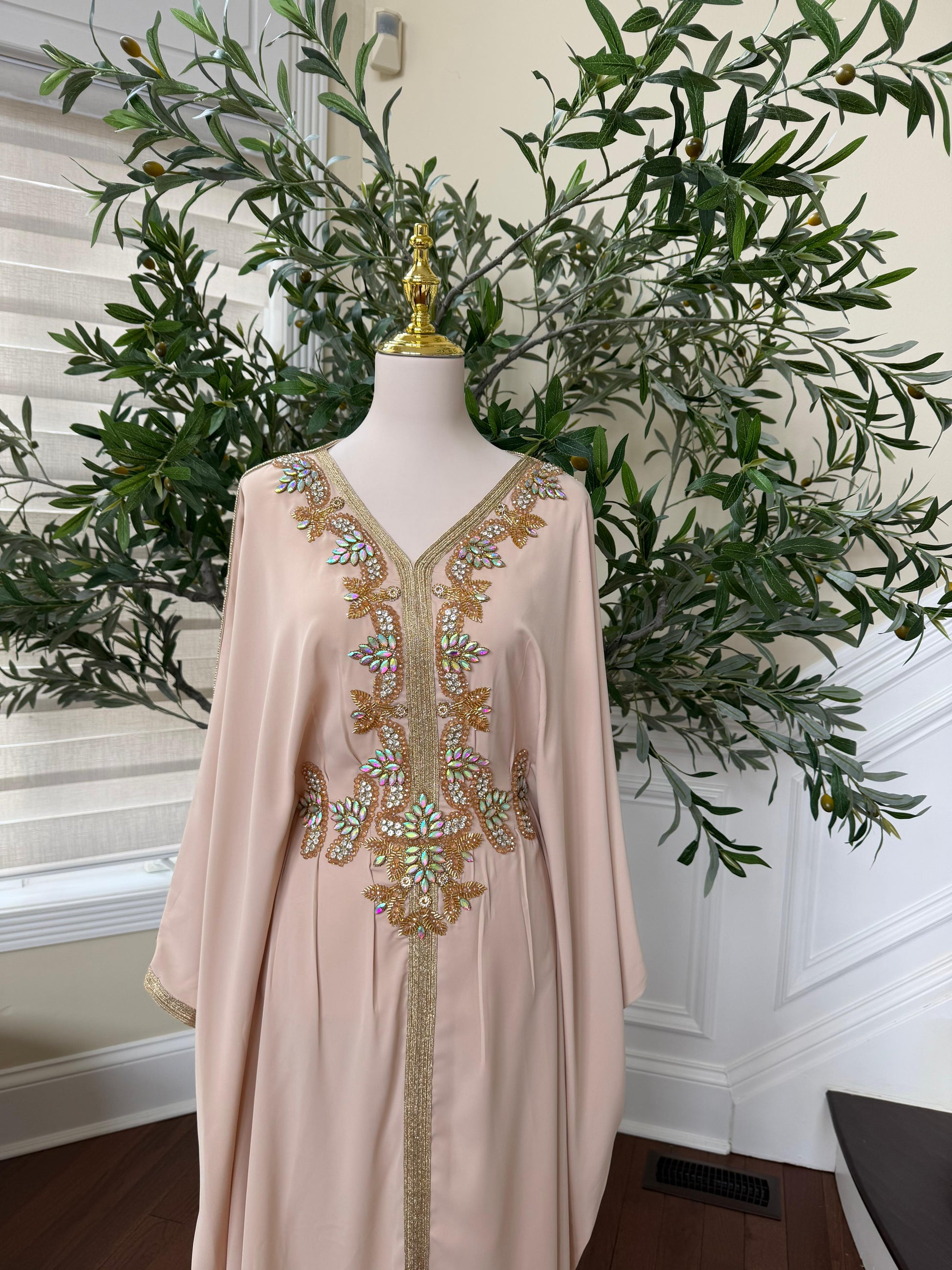 Cream Tatreez Elegance Beaded Butterfly Abaya