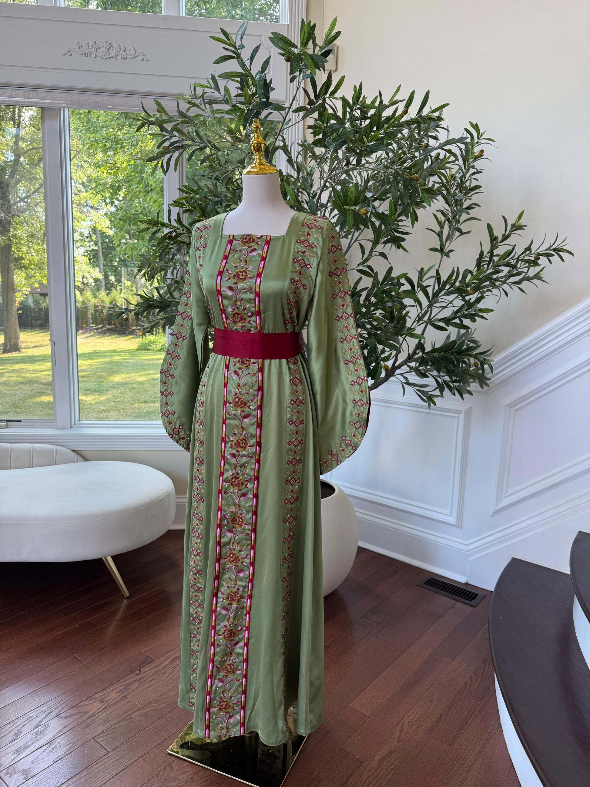 Green Satin Tatreez Thobe