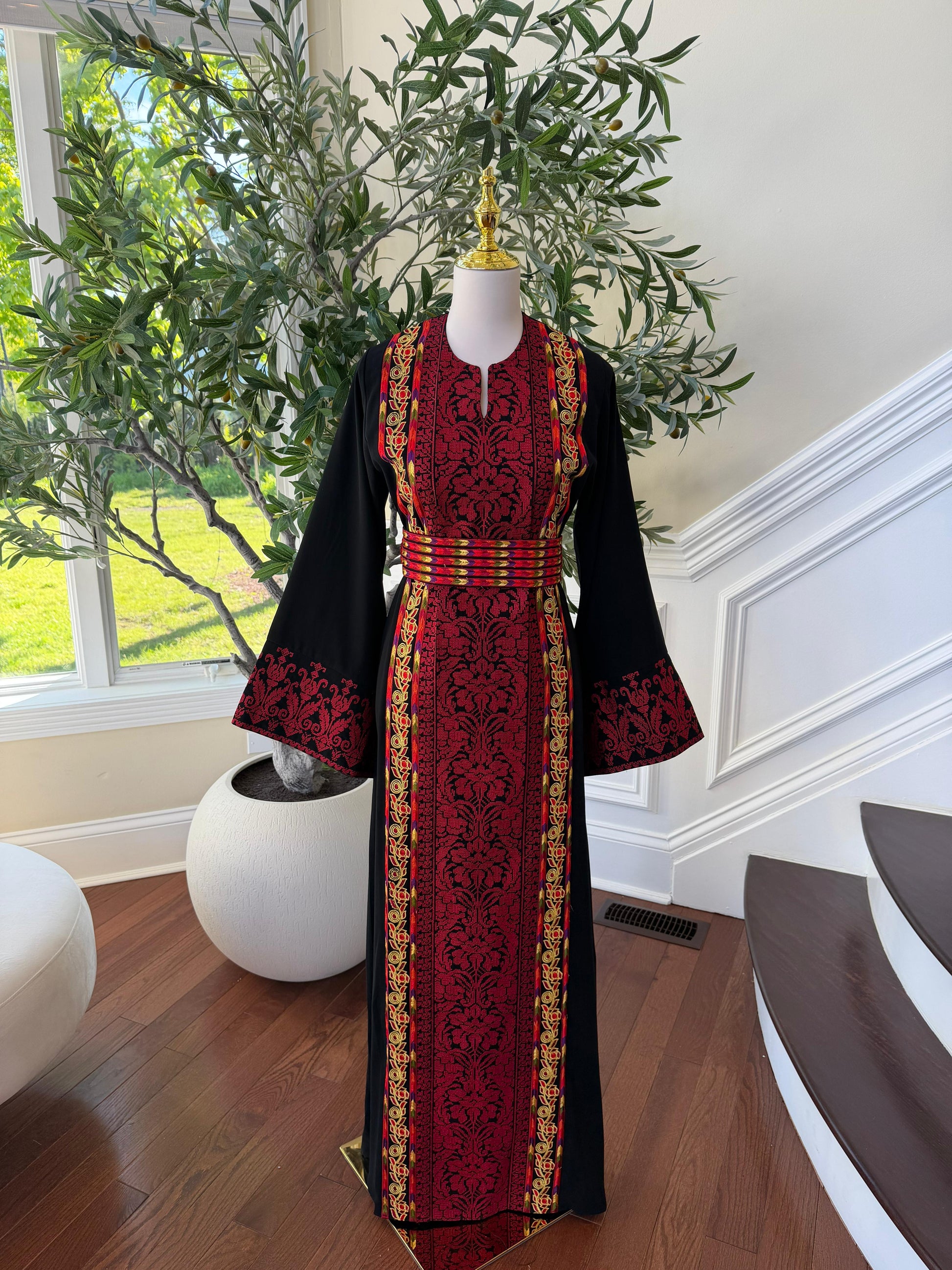 Black Embroidery Red Tatreez Elegance Thobe