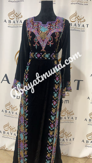 Black Kaftan Thobe in Stone With Belt 9198822