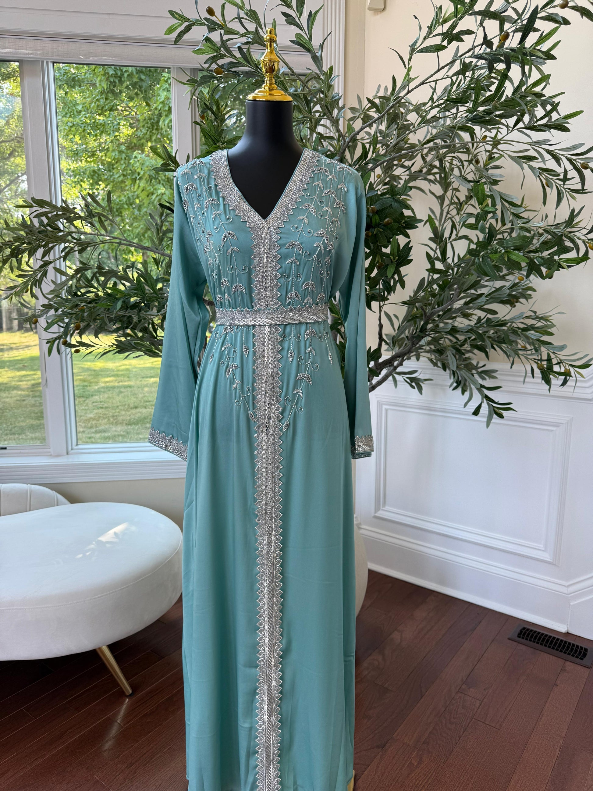 Mint Blue Floral Essence Kuftan