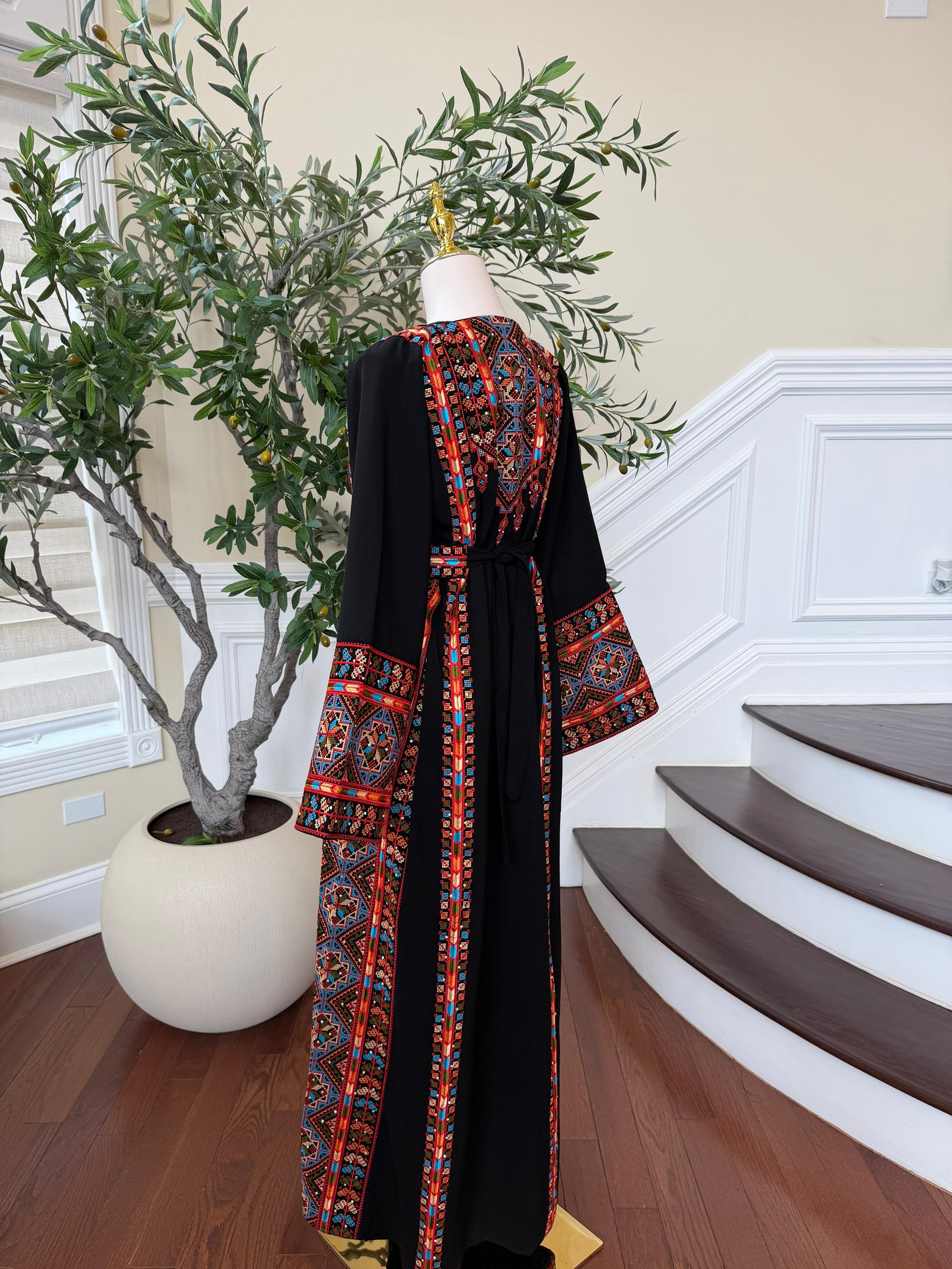 Red Embroidery Tatreez Black Thobe
