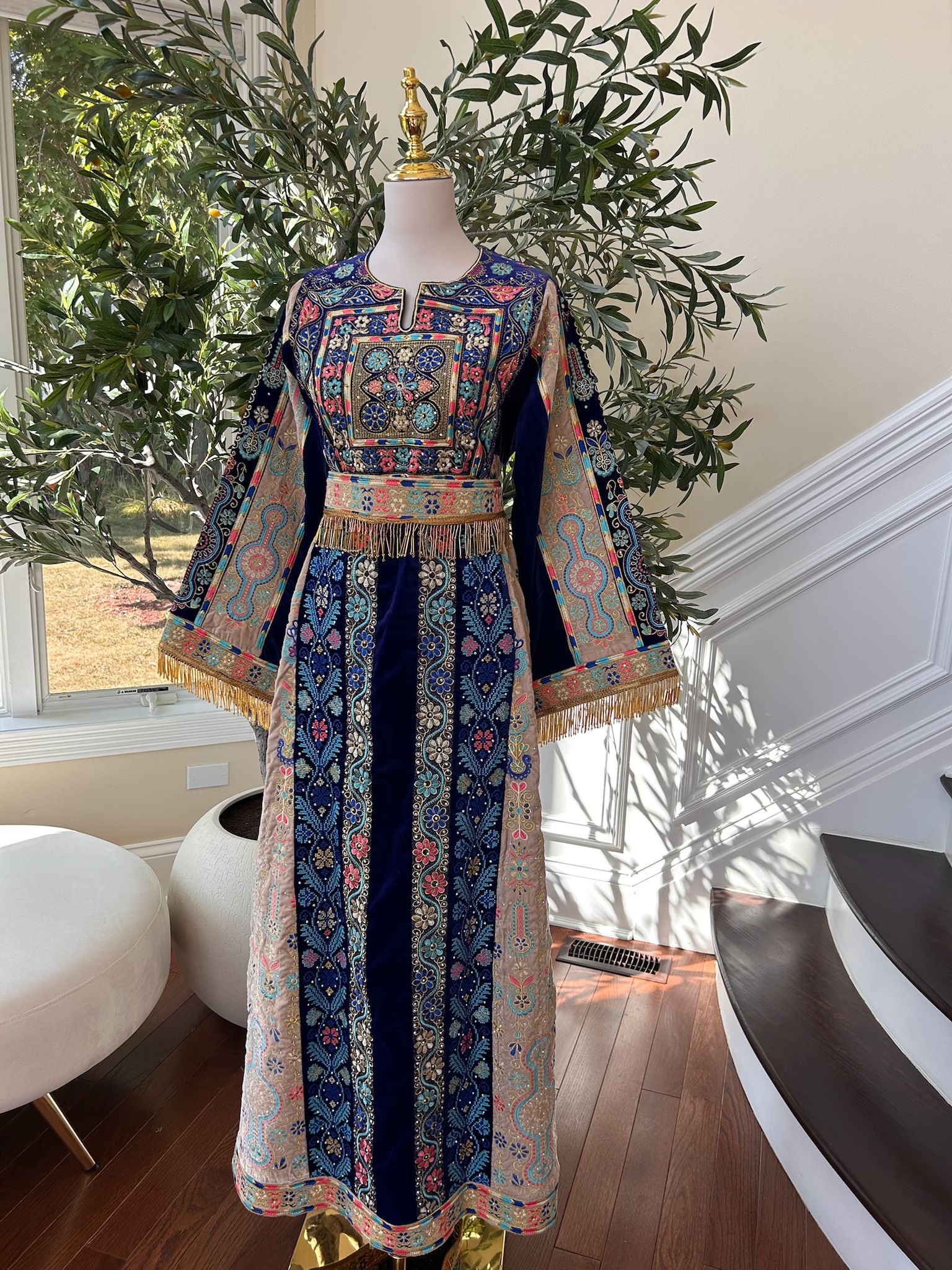 Blue Tatreez Velvet Embroidered Tatreez Thobe