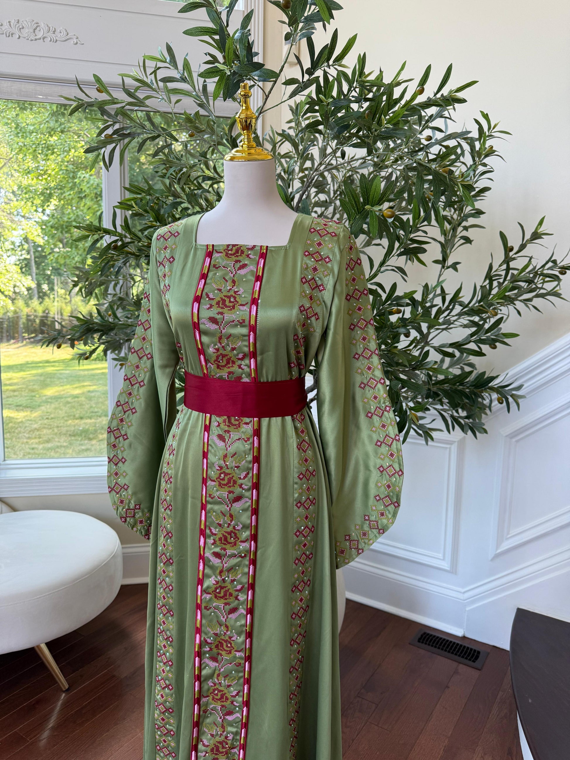 Green Satin Tatreez Thobe