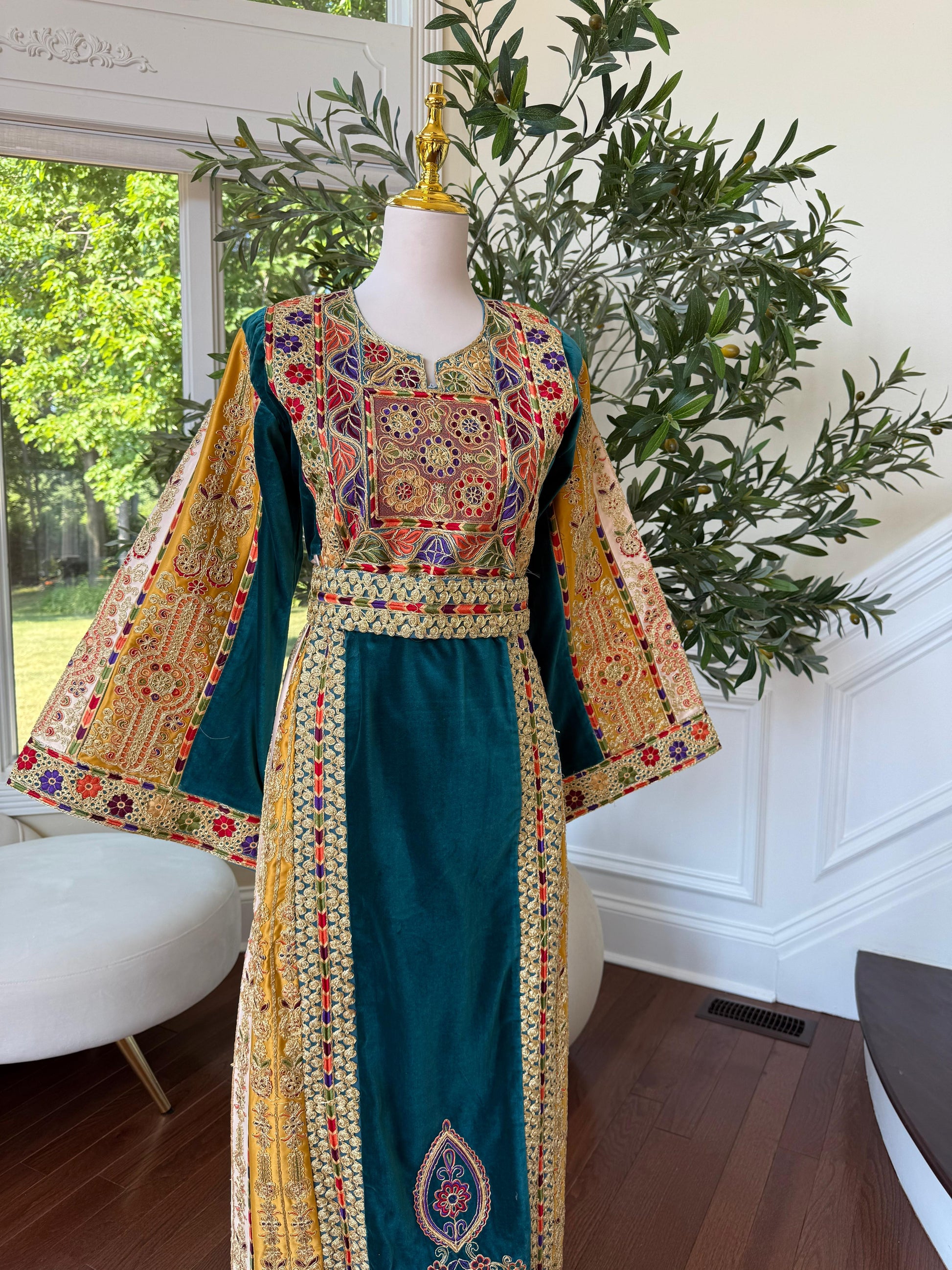 Turquoise Malaka Velvet Thobe