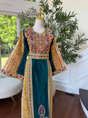 Turquoise Malaka Velvet Thobe
