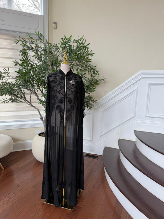 Black Stone Floral Cardigan Abaya