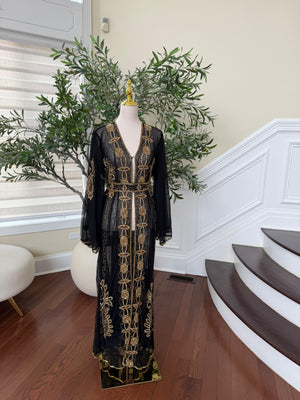 Gold Sequene Beaded Black Cardigan Abaya