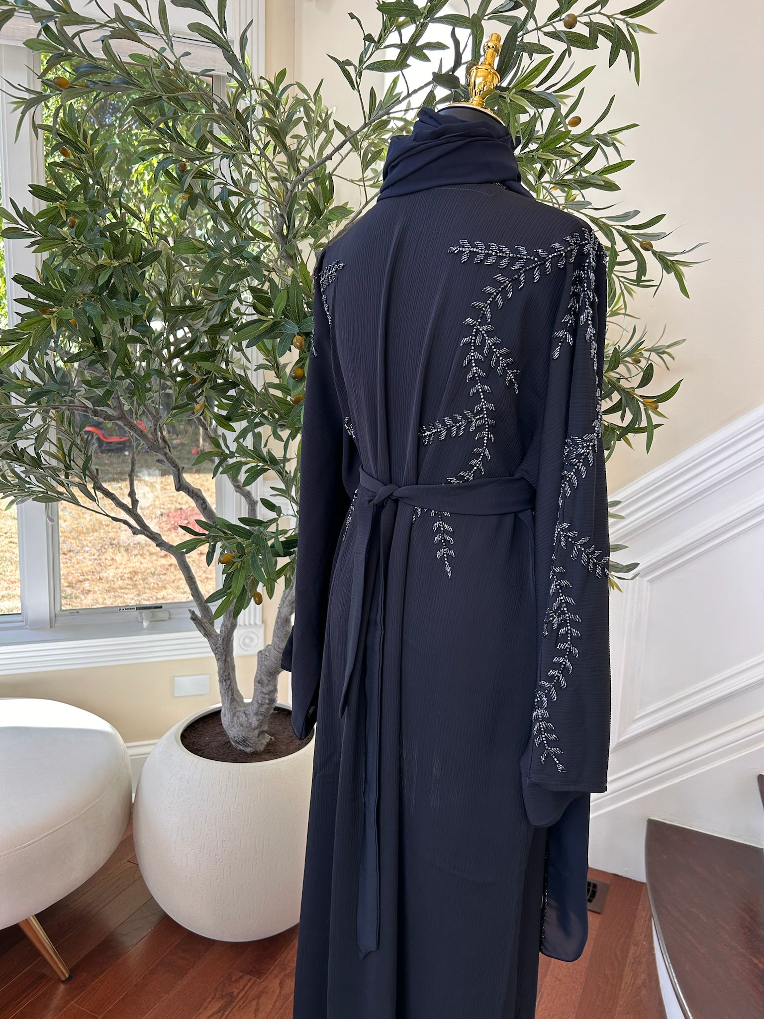 Navy Blue Rose Floral Abaya