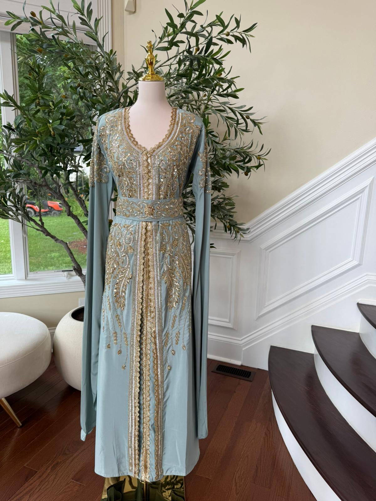 Mint Green Aurora Luxe Kuftan - Gold Essence Detail /2522