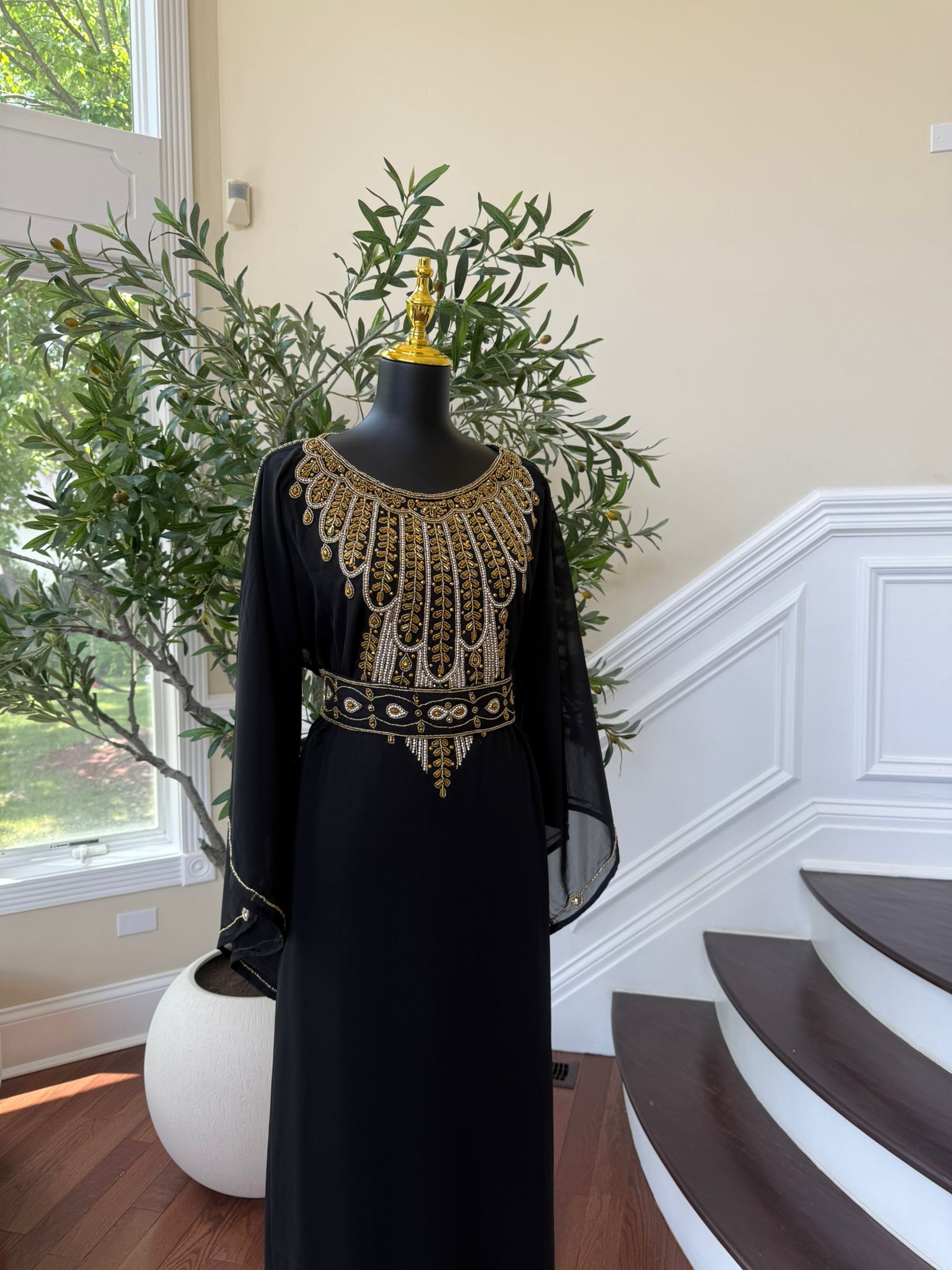 Black Beaded Kuftan Maxi Dress