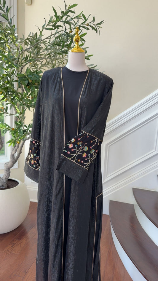 Midnight Bloom Abaya – Elegant with Embroidered Charm
