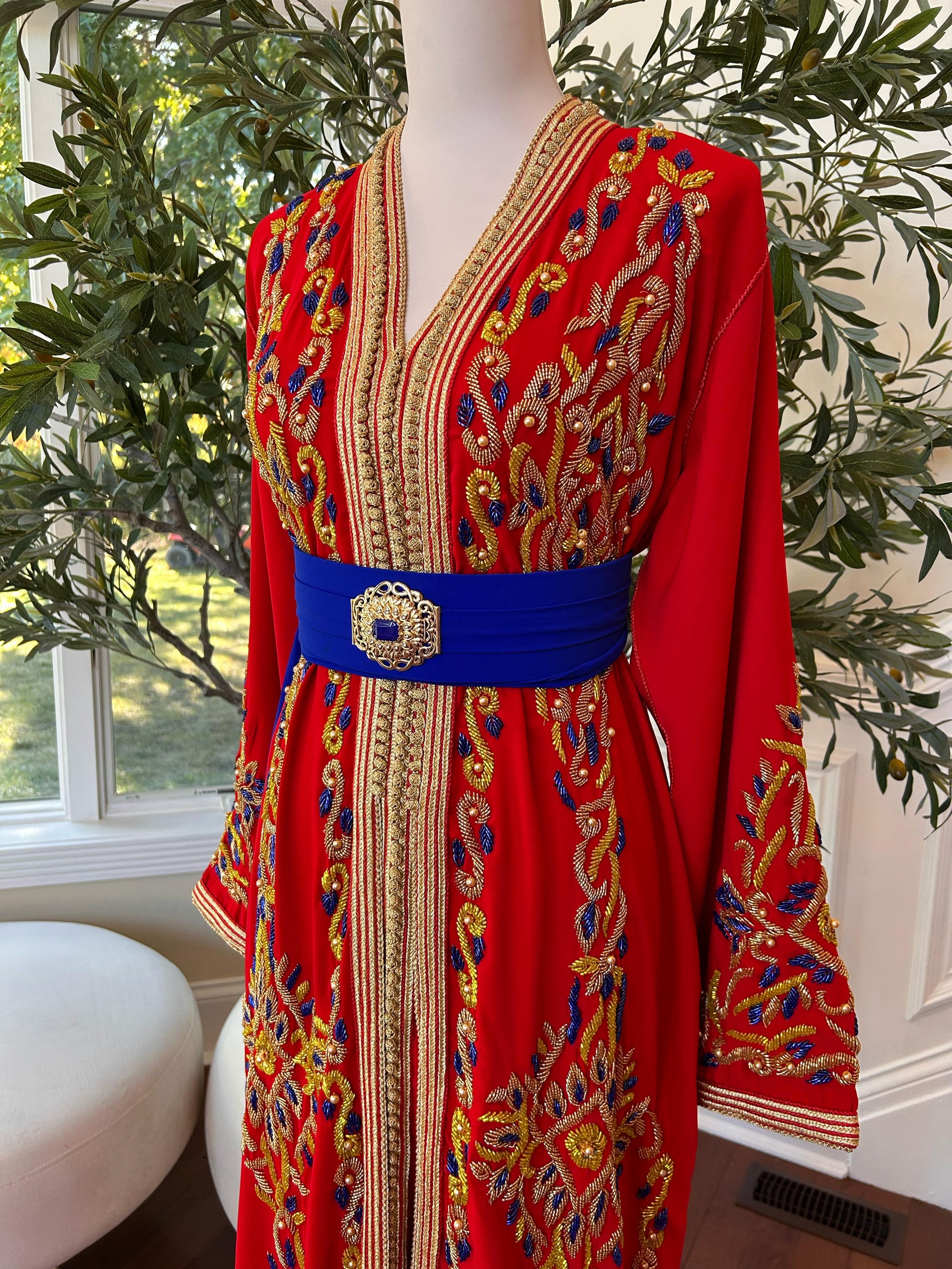 Red Golden Embellished Beaded Kuftan