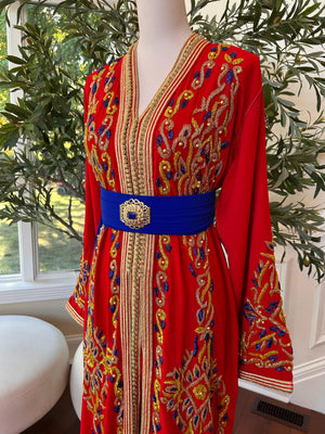 Red Golden Embellished Beaded Kuftan