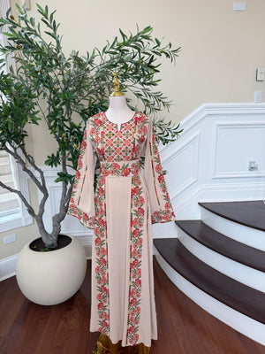 Beige Embroidery Rose Tatreez Thobe