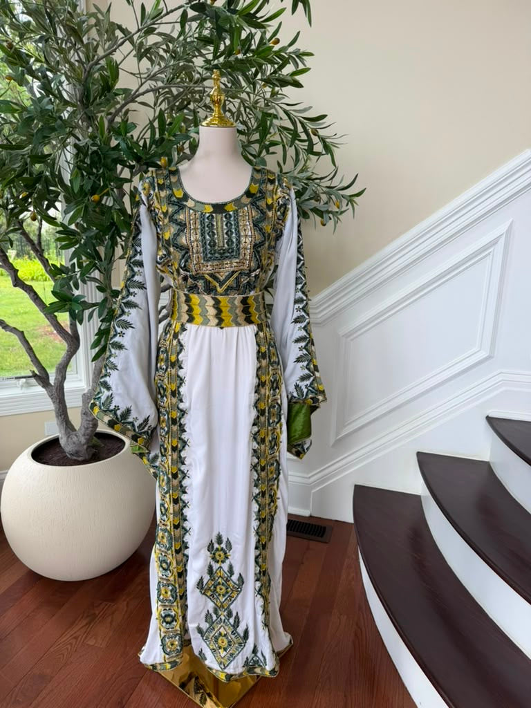 White Embroidery Beaded Thobe