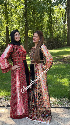 Red & Black Traditional Thoub Embroidery With Wide Sleeve -35