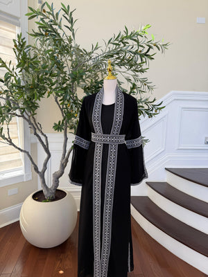 Black Two Piece Silver Embroidered Thobe