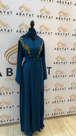 Elegant Turquoise and Gold Abaya