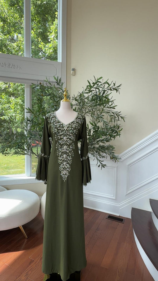 Green Silver Beaded Kuftan